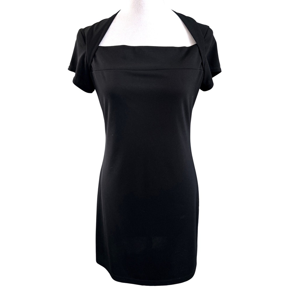 Dawn Joy Fashions Vintage Square Neck Little Black Dress Women 9-10 Short Sleeve